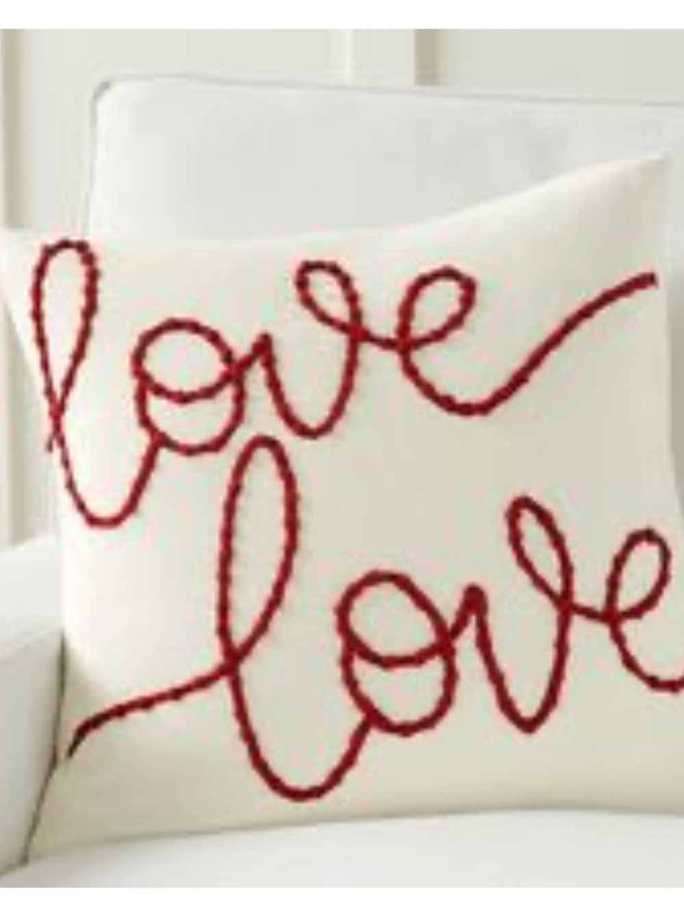 Pottery Barn Velvet embroidered Love Red Script Decorative Pillow Cover